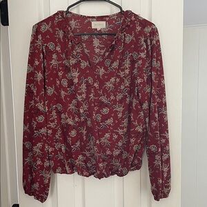 MELLODAY Burgundy Floral Blouse